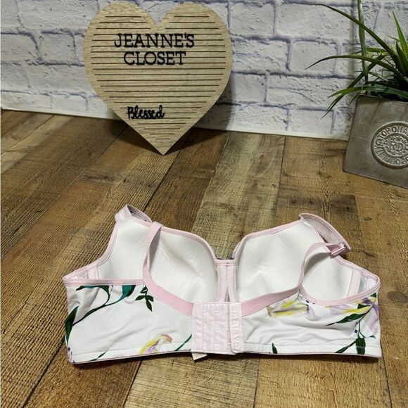 CACIQUE SMOOTH BALCONETTE WHITE TROPICAL LILY FLORAL LIGHTLY LINED BRA 40D - Picture 5 of 8